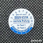 20mm DGUV-V3 Prüfplakette in Weiß und blau individualisierbar